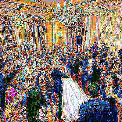 Diverse wedding guests celebrating together at reception with joy and laughter