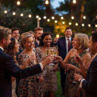 ਵਿਆਹ ਦੇ ਵੱਖ-ਵੱਖ ਮਹਿਮਾਨ ਖੁਸ਼ੀ ਅਤੇ ਹਾਸੇ ਨਾਲ ਰਿਸੈਪਸ਼ਨ ਤੇ ਜਸ਼ਨ