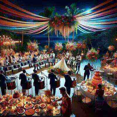 Antiguan bride and groom in traditional wedding attire