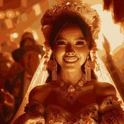 Bolivian bride and groom in traditional wedding attire