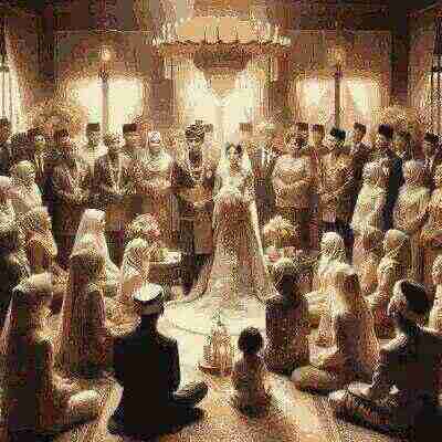 Bruneian bride and groom in traditional wedding attire