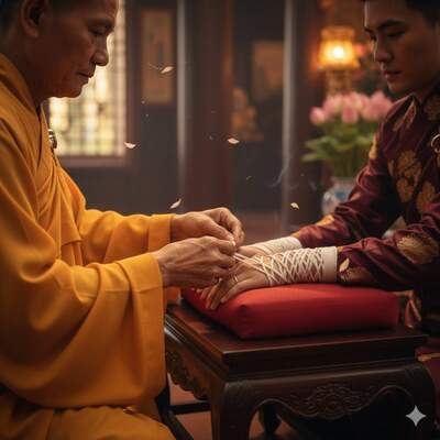 พิธีรดน้ำสังข์อวยพรคู่บ่าวสาวในงานแต่งงานแบบพุทธ