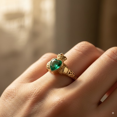 Irish Claddagh ring showing hands, heart, and crown symbolism