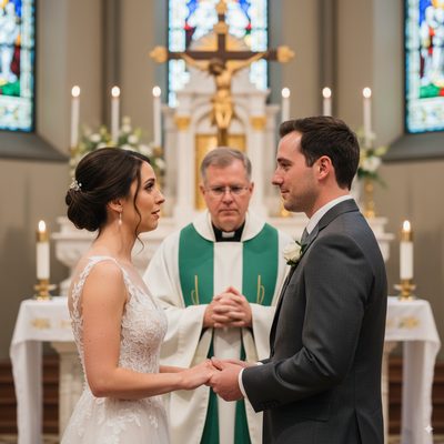 Catholic couple exchanging vows and consent during wedding ceremony