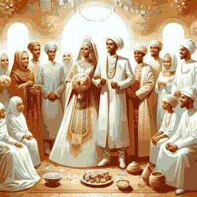 Comorian bride and groom in traditional wedding attire