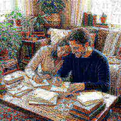 Bride and groom writing personalized wedding invitations together