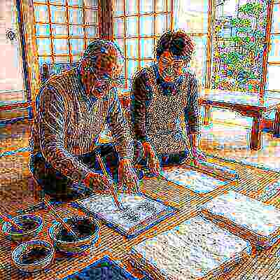 二人で手書きのオリジナルウェディング招待状を作成する新郎新婦