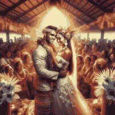Cook Islander bride and groom in traditional wedding attire
