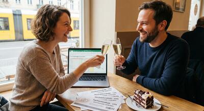 Paar feiert Hochzeitsersparnisse