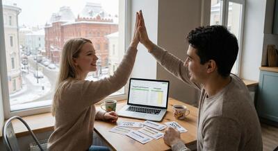 Пара празднует свадебные скидки