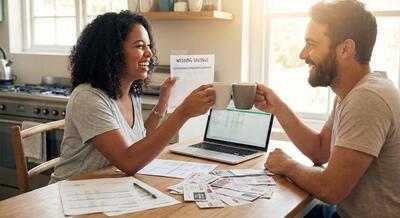 Couple celebrating wedding savings and discounts
