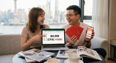 庆祝婚礼折扣的新人