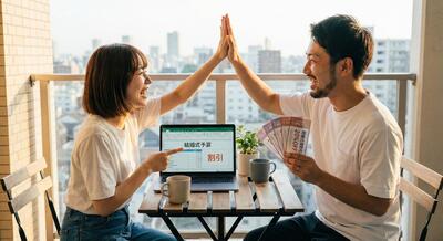 結婚式の割引を喜ぶカップル