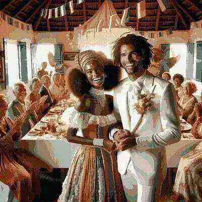 Curaçaoan bride and groom in traditional wedding attire