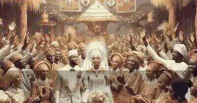 Congolese bride and groom in traditional wedding attire