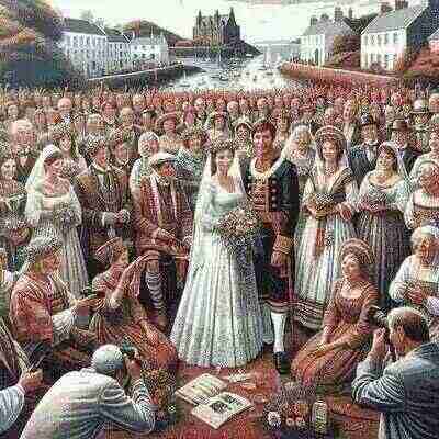 Guernsey bride and groom in traditional wedding attire