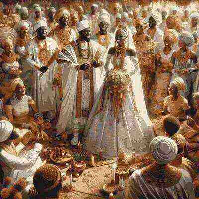 Bissau-Guinean bride and groom in traditional wedding attire