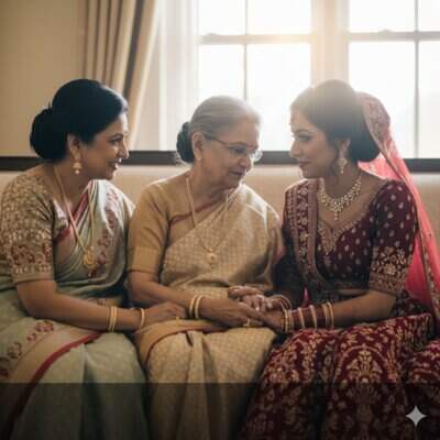 Multi-generational family celebrating wedding traditions across cultures