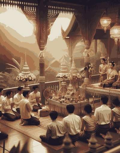 Traditional Laos wedding attire displaying intricate designs and cultural significance