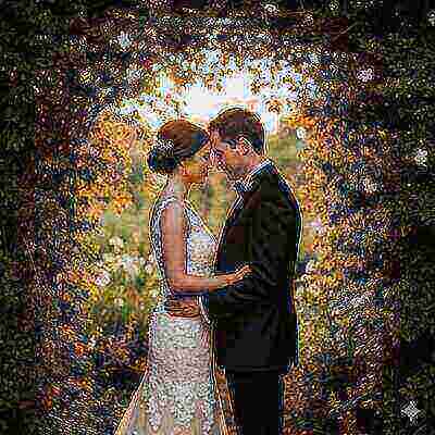 Sposi che condividono un momento intimo e privato in un tranquillo giardino