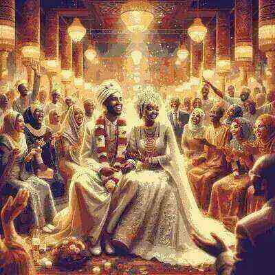 Sudanese bride and groom in traditional wedding attire