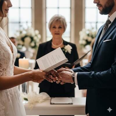 Gelin ve damat tören sırasında nikah yeminlerini ederken